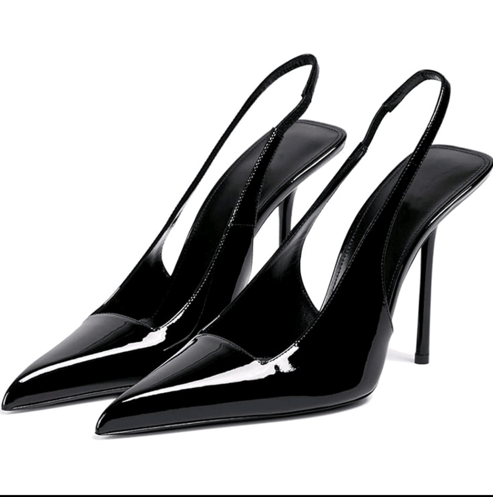 NWT Fashion Kiss Faux Leather Pointed Toe Slingback Stiletto Pump,10.5, Black